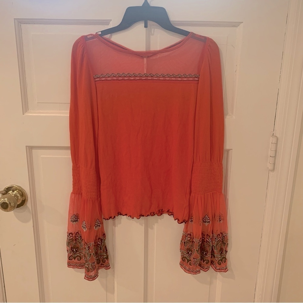 Free People Women’s Bell Sleeve Embroidered Bohemian Hippie Long Sleeve Size S